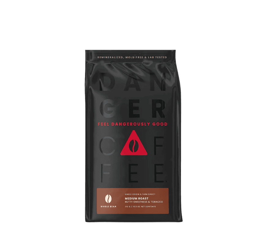 Koop Danger Coffee Medium Roast Whole Bean Mineralized Coffee bij LiveHelfi