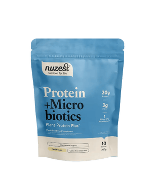 Koop Nuzest Plant Protein + Microbiotics French Vanilla bij LiveHelfi