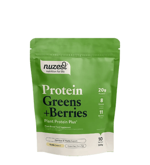Koop Nuzest Plant Protein Greens + Berries Vanilla Caramel bij LiveHelfi