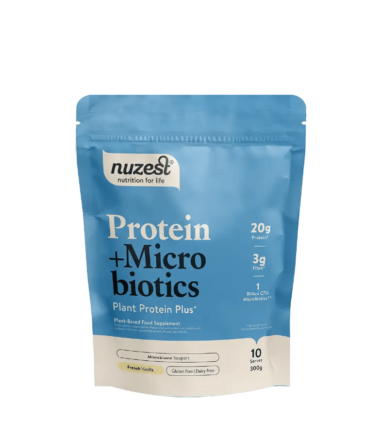 Koop Nuzest Plant Protein + Microbiotics French Vanilla bij LiveHelfi