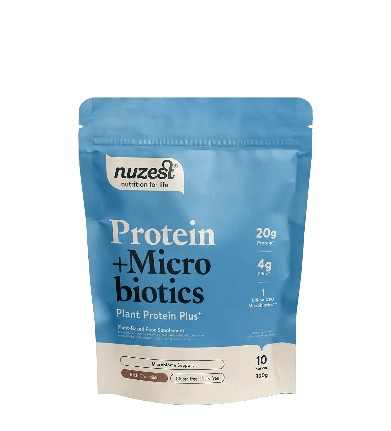 Koop Nuzest Plant Protein + Microbiotics Rich Chocolate bij LiveHelfi